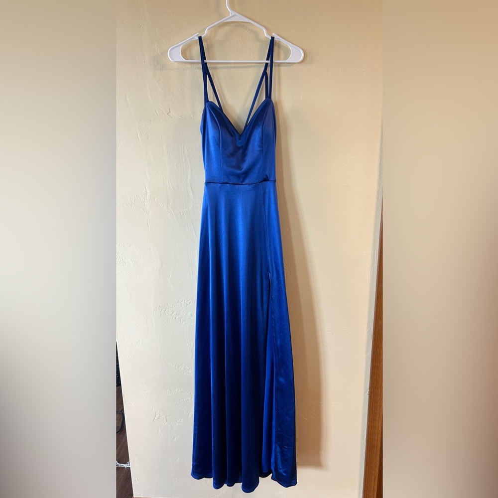 City Triangles Blue Prom Sundress with Plunge Neckline